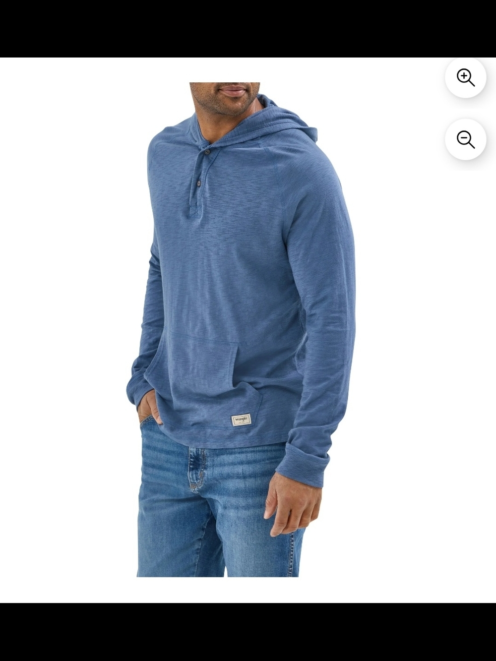 Wrangler Men's Slate Blue Hooded Henley Sweatshirt Vintago Indigo